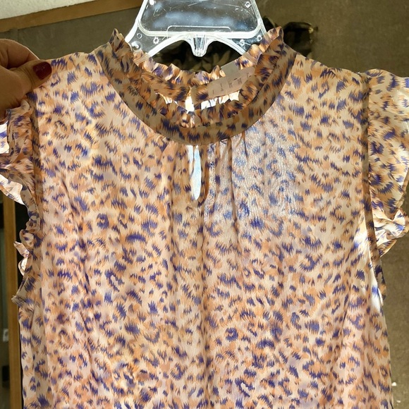 THML Sheer Pink and Purple Ruffle Sleeve Blouse - Picture 7 of 10